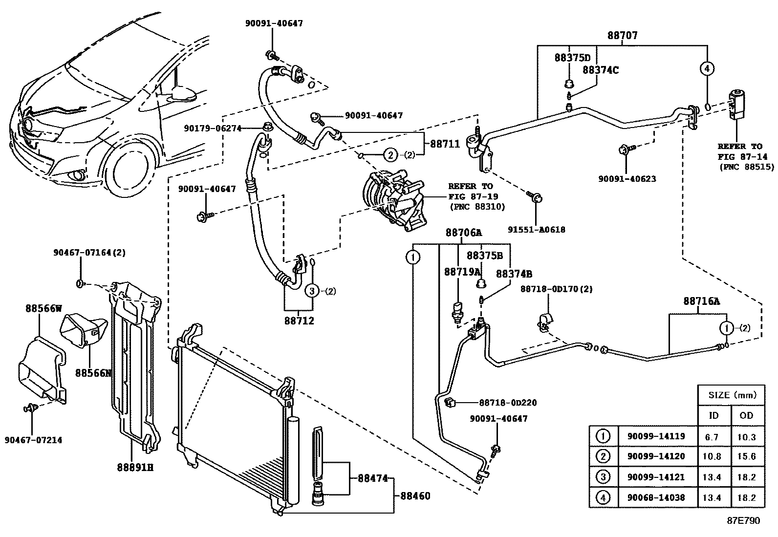 Toyota YARIS Heating & Air Conditioning - Cooler Piping EPC diagram — 87E790