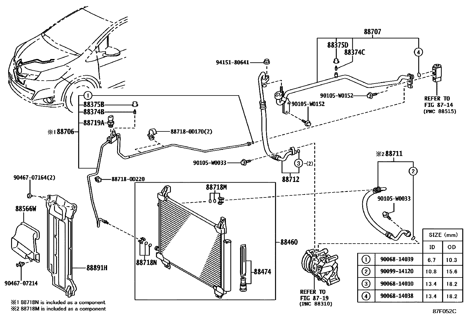 Toyota YARIS Heating & Air Conditioning - Cooler Piping EPC diagram — 87F052C