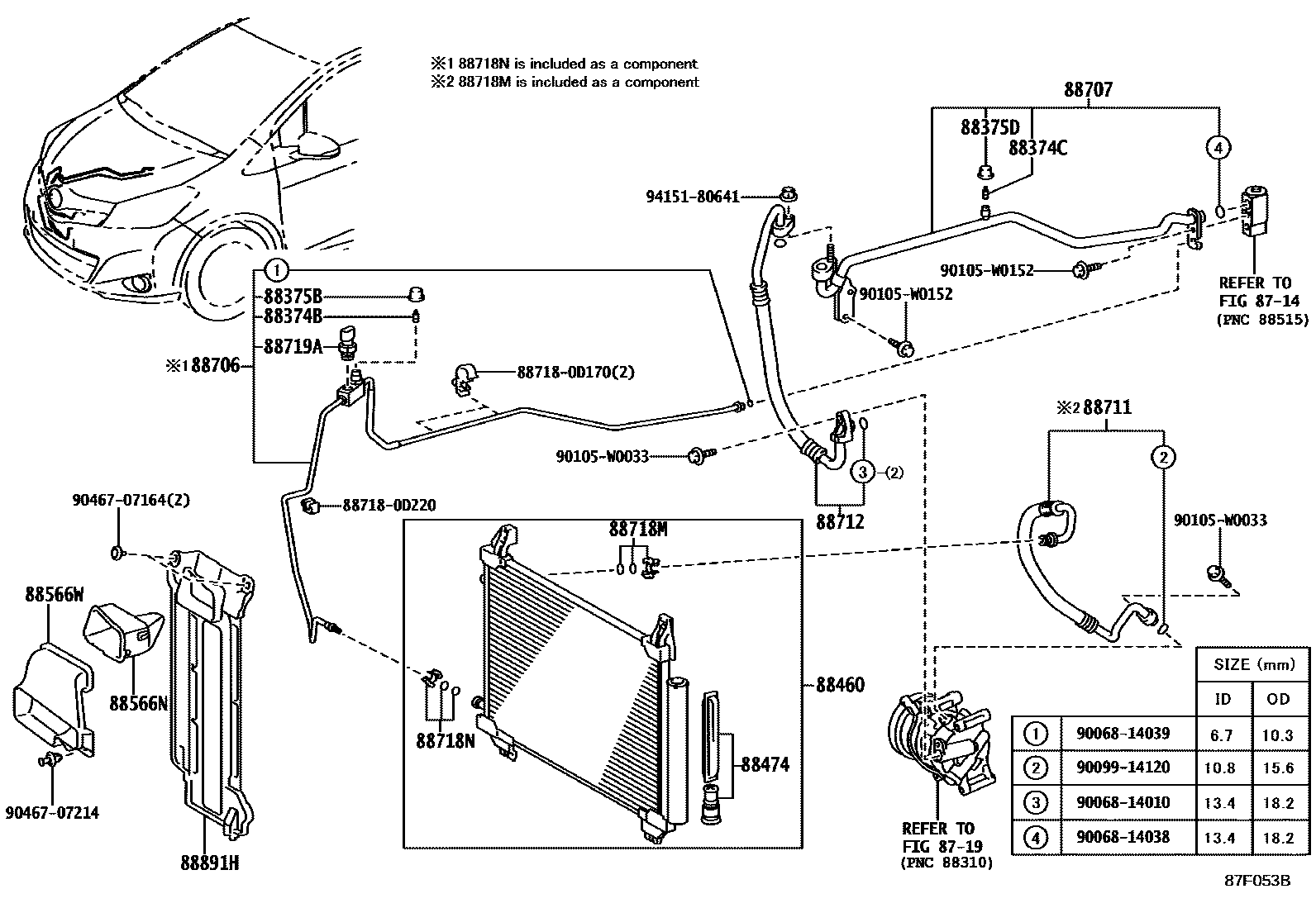 Toyota YARIS Heating & Air Conditioning - Cooler Piping EPC diagram — 87F053B
