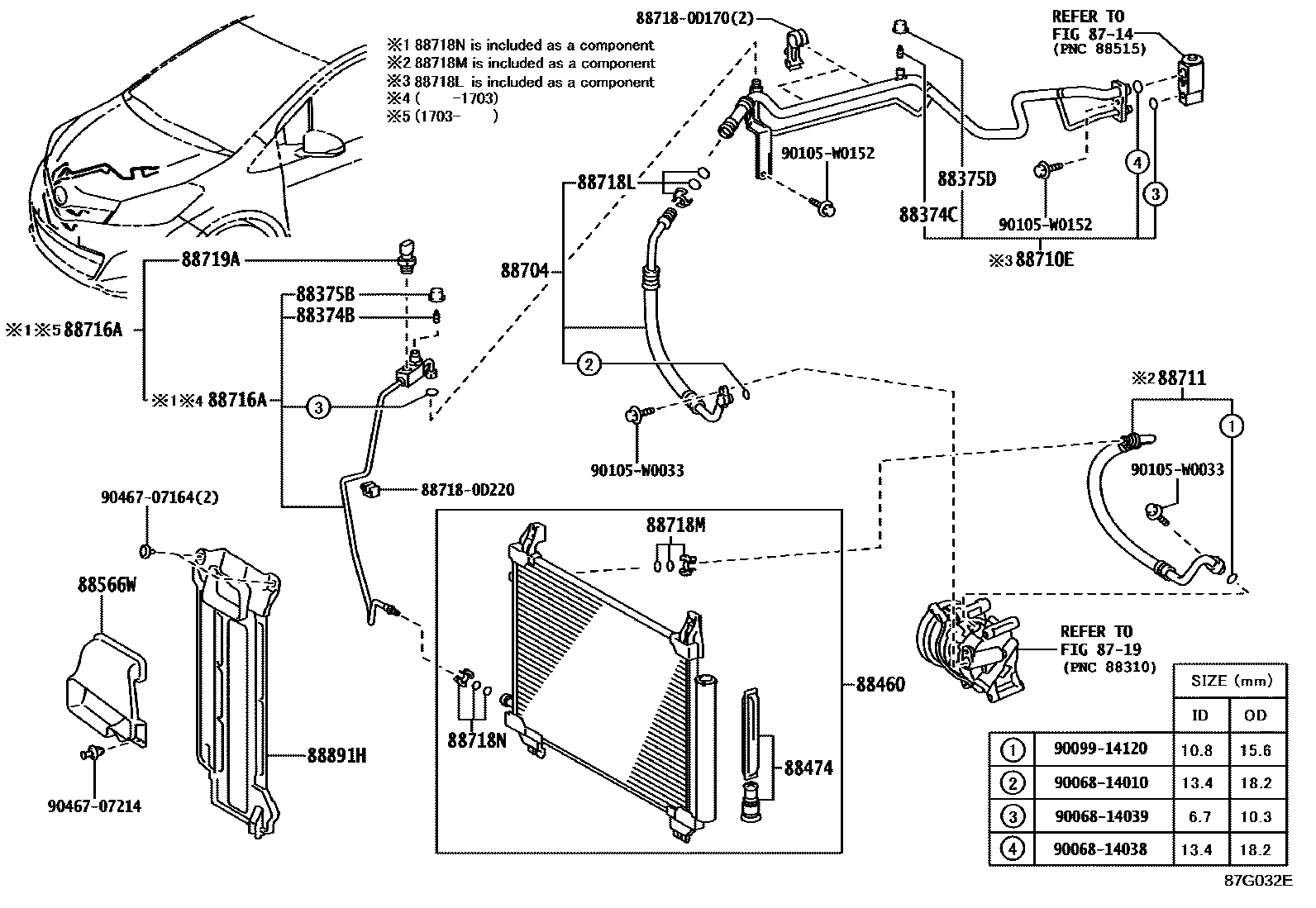 Toyota YARIS Heating & Air Conditioning - Cooler Piping EPC diagram — 87G032E