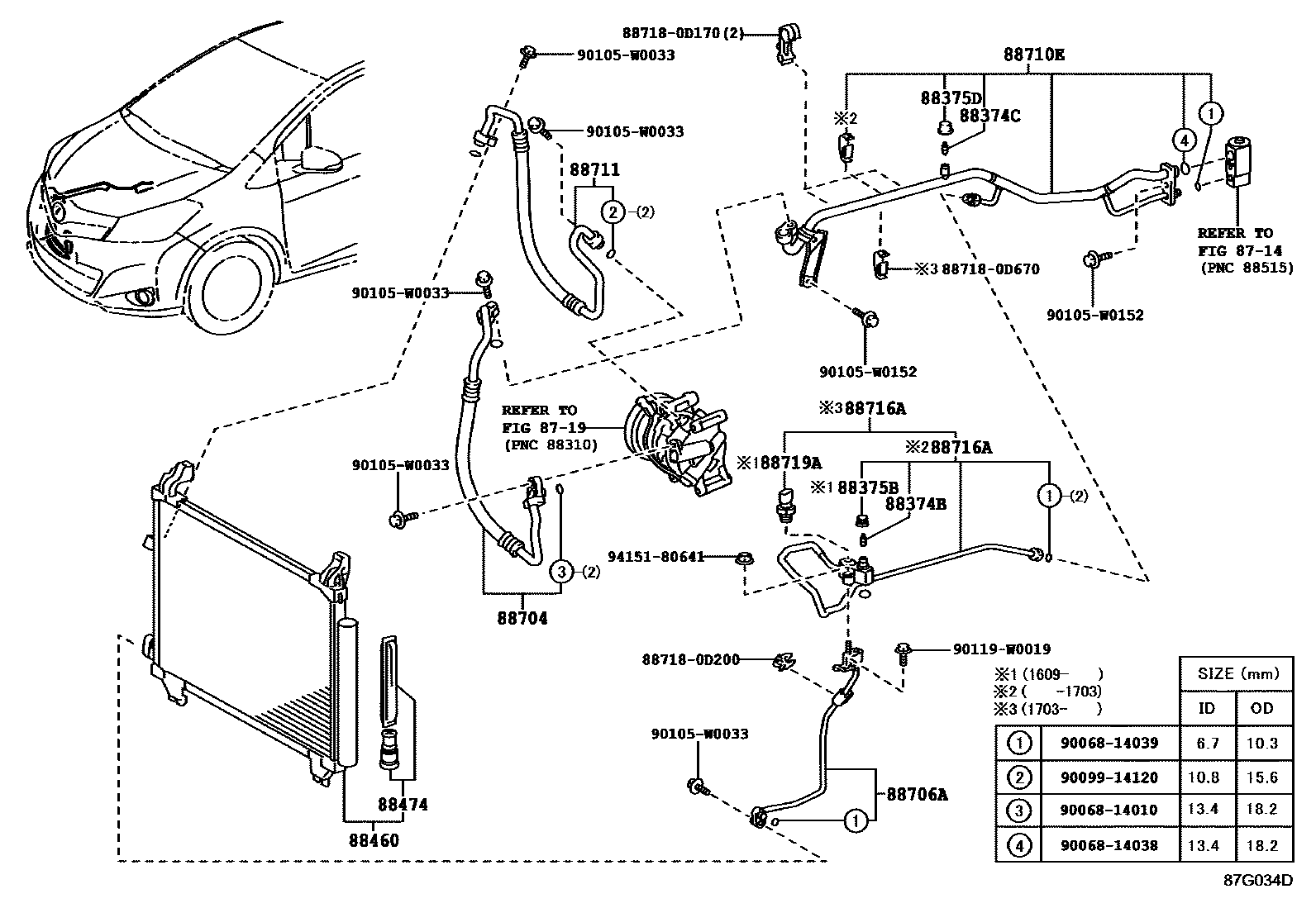 Toyota YARIS Heating & Air Conditioning - Cooler Piping EPC diagram — 87G034D