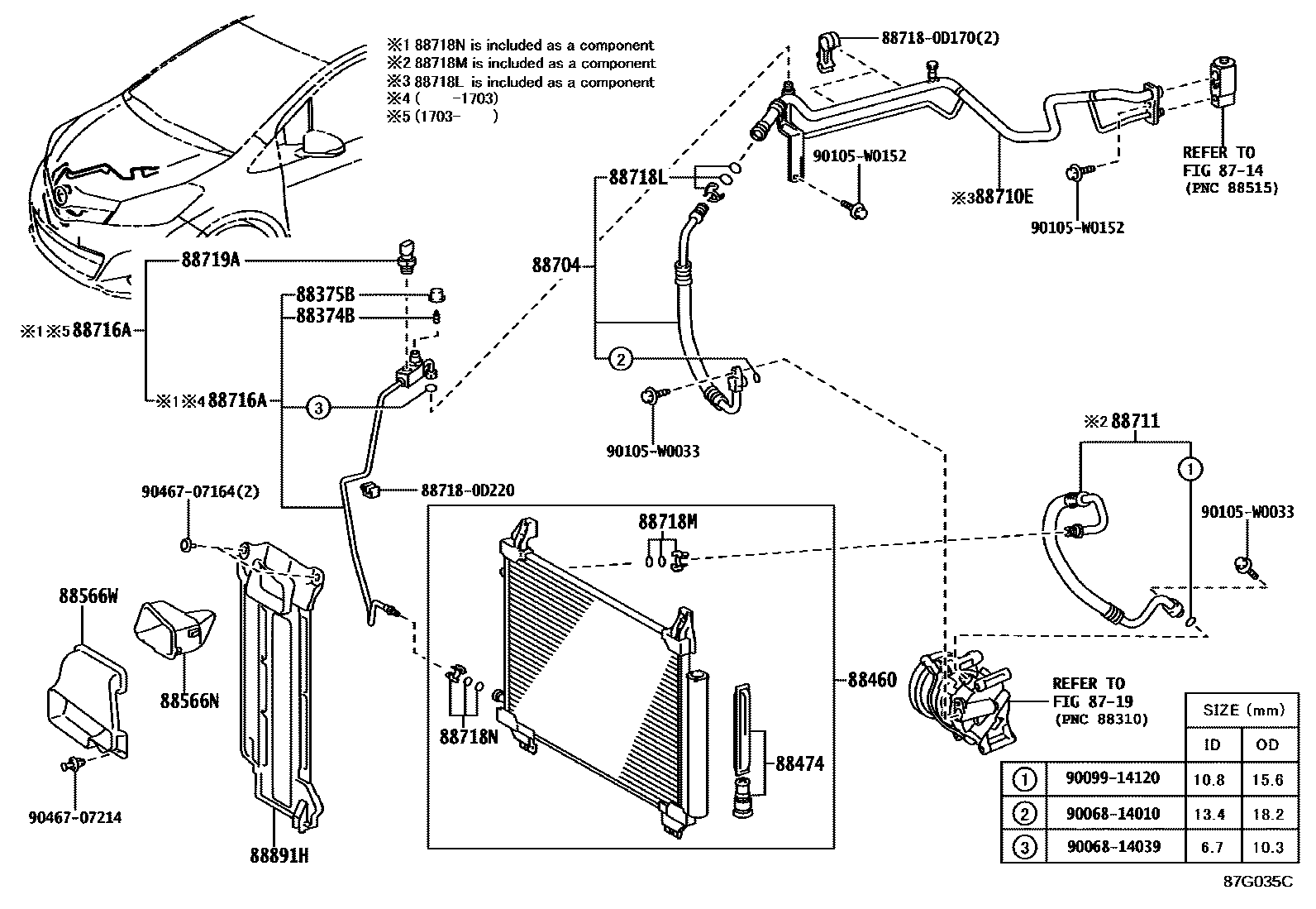 Toyota YARIS Heating & Air Conditioning - Cooler Piping EPC diagram — 87G035C