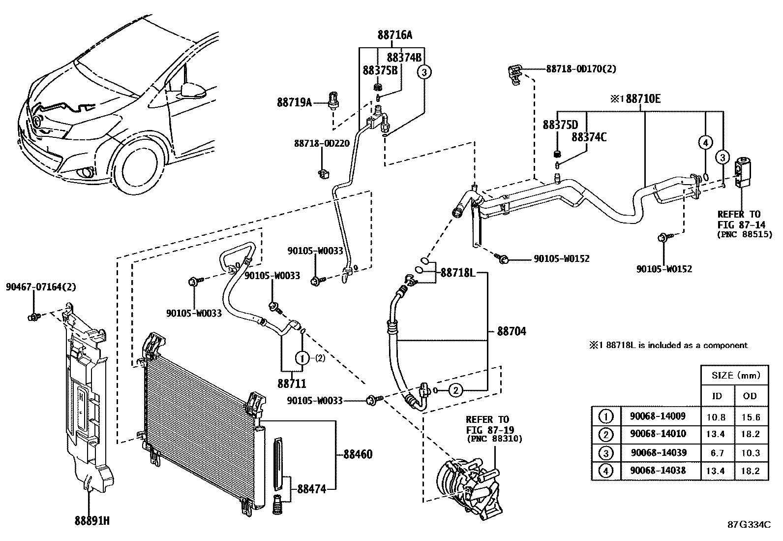 Toyota YARIS Heating & Air Conditioning - Cooler Piping EPC diagram — 87G334C