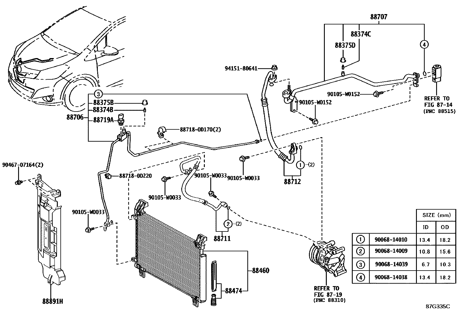 Toyota YARIS Heating & Air Conditioning - Cooler Piping EPC diagram — 87G335C