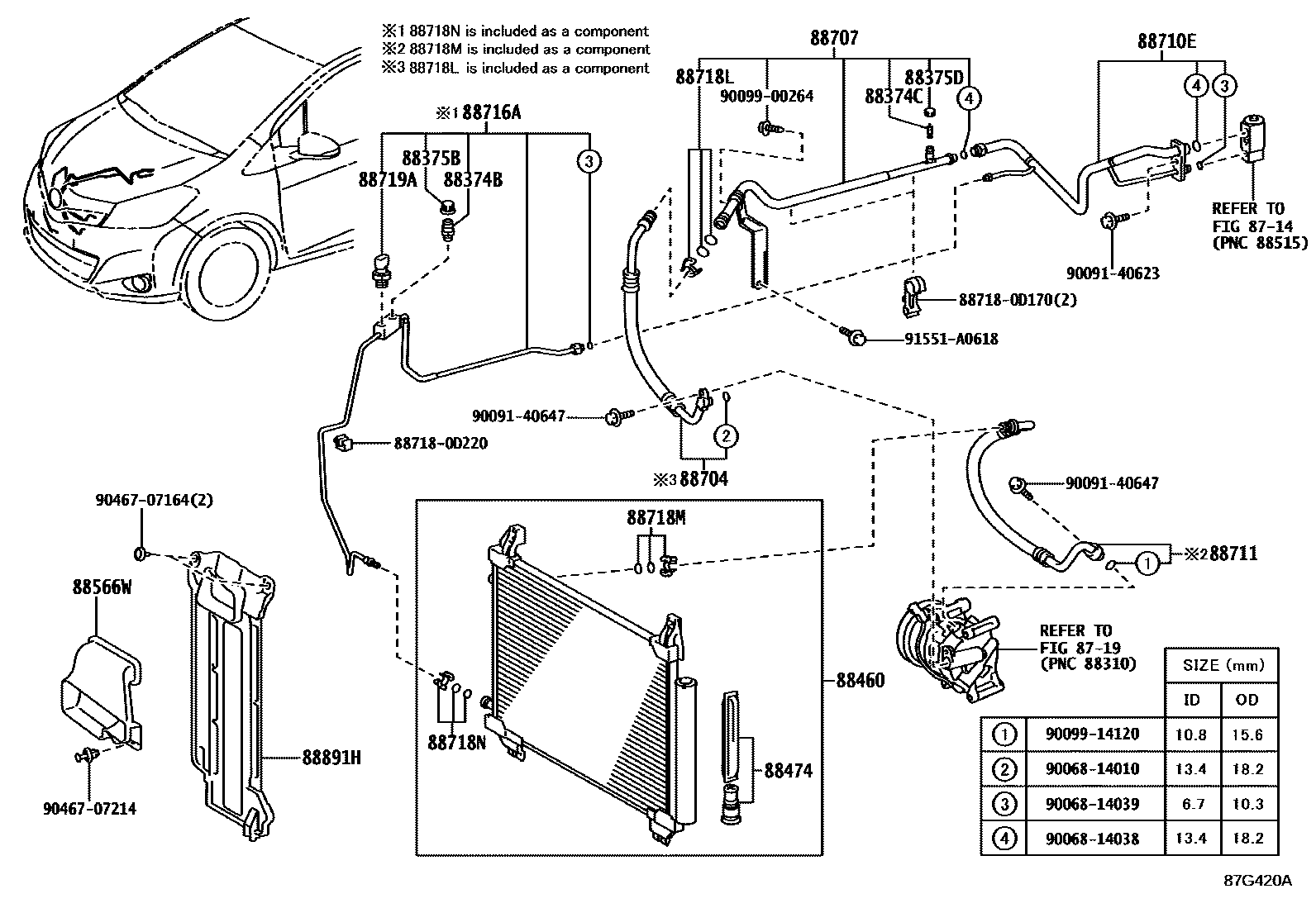 Toyota YARIS Heating & Air Conditioning - Cooler Piping EPC diagram — 87G420A