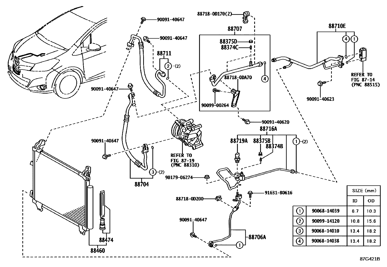Toyota YARIS Heating & Air Conditioning - Cooler Piping EPC diagram — 87G421B