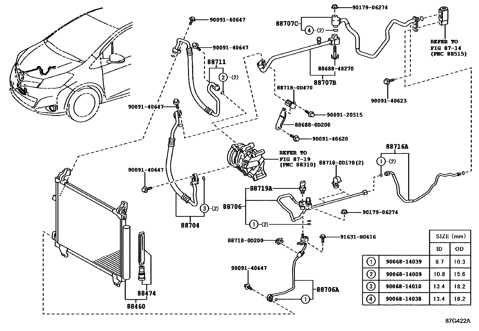 Toyota YARIS Heating & Air Conditioning - Cooler Piping EPC diagram — 87G422A