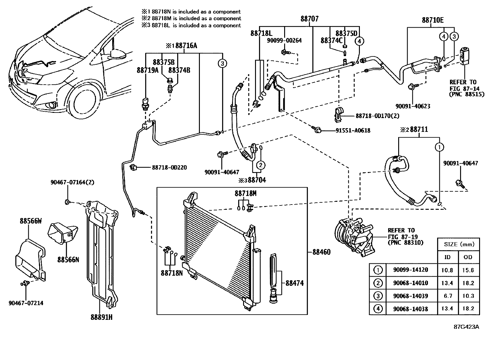 Toyota YARIS Heating & Air Conditioning - Cooler Piping EPC diagram — 87G423A