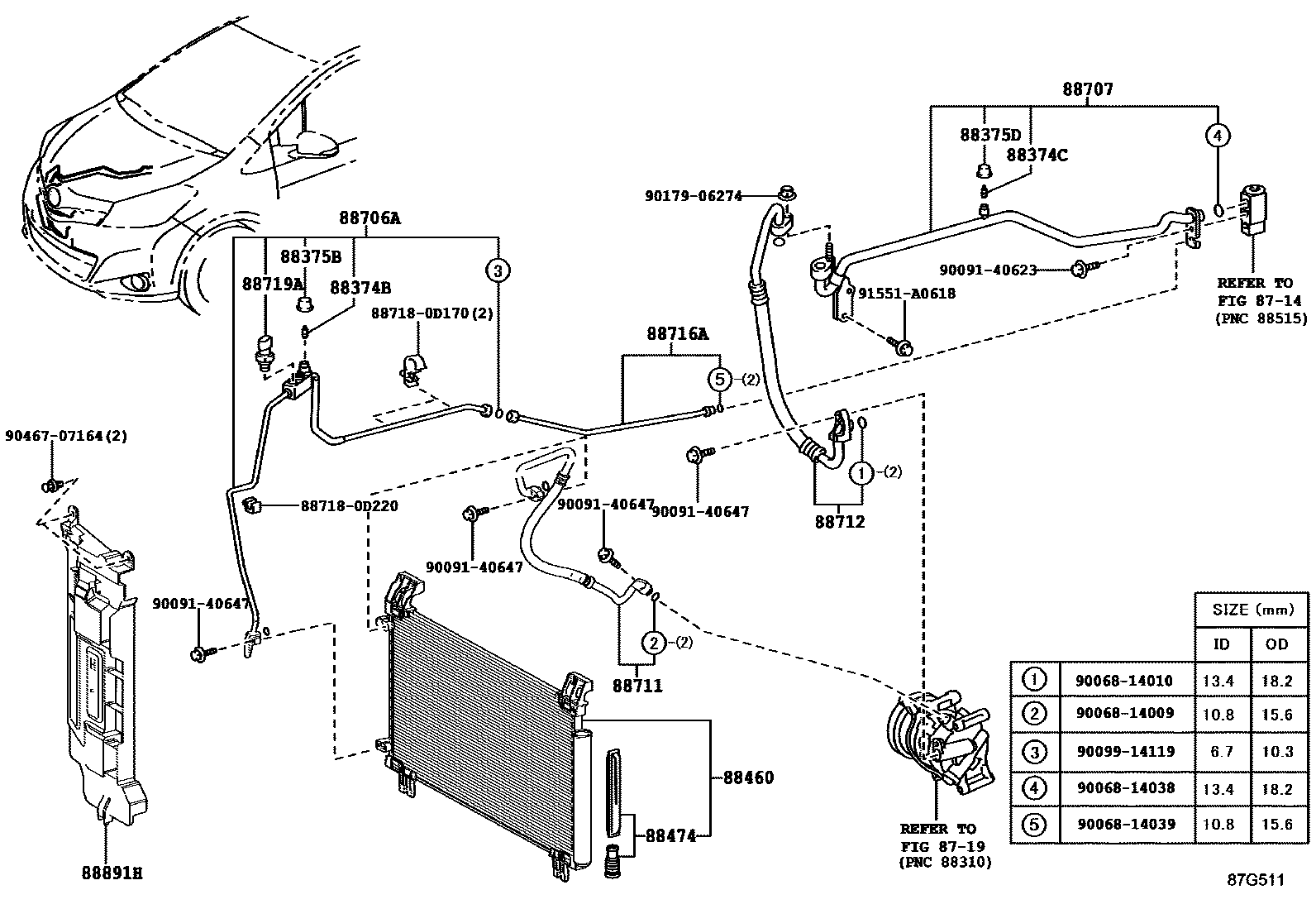 Toyota YARIS Heating & Air Conditioning - Cooler Piping EPC diagram — 87G511