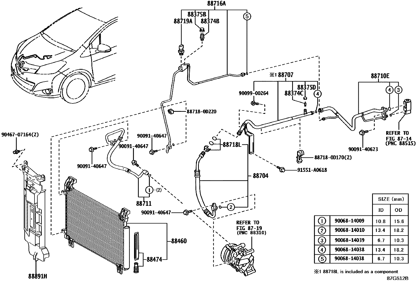 Toyota YARIS Heating & Air Conditioning - Cooler Piping EPC diagram — 87G512B