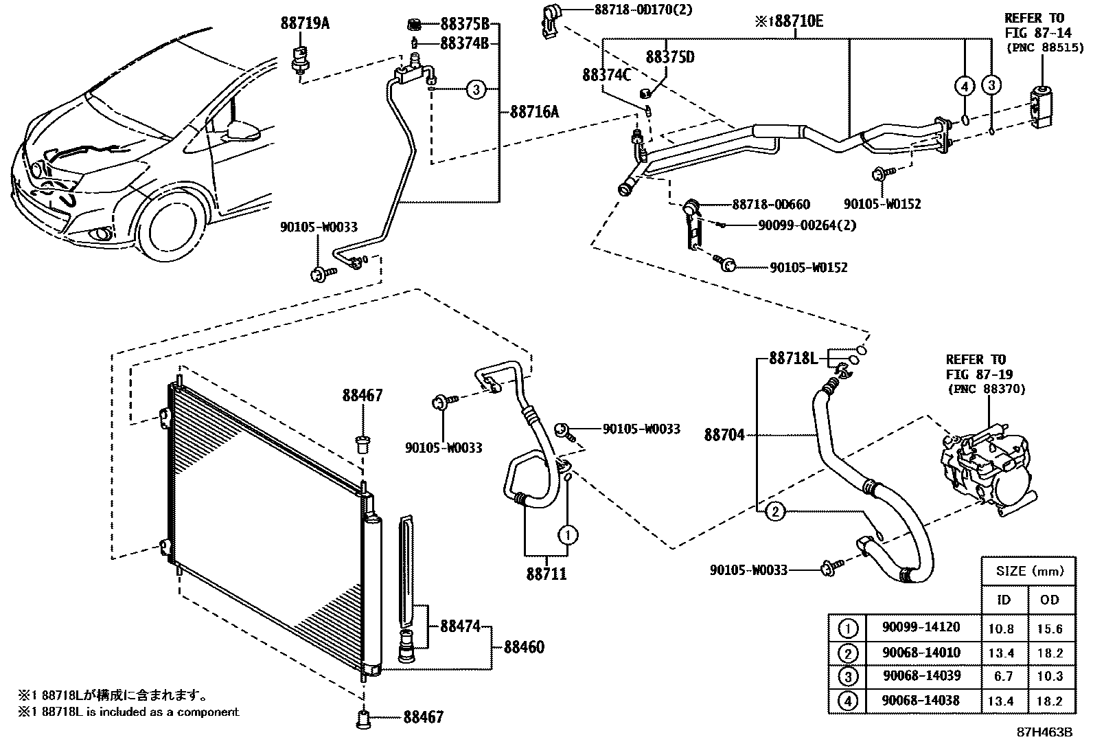 Toyota YARIS Heating & Air Conditioning - Cooler Piping EPC diagram — 87H463B