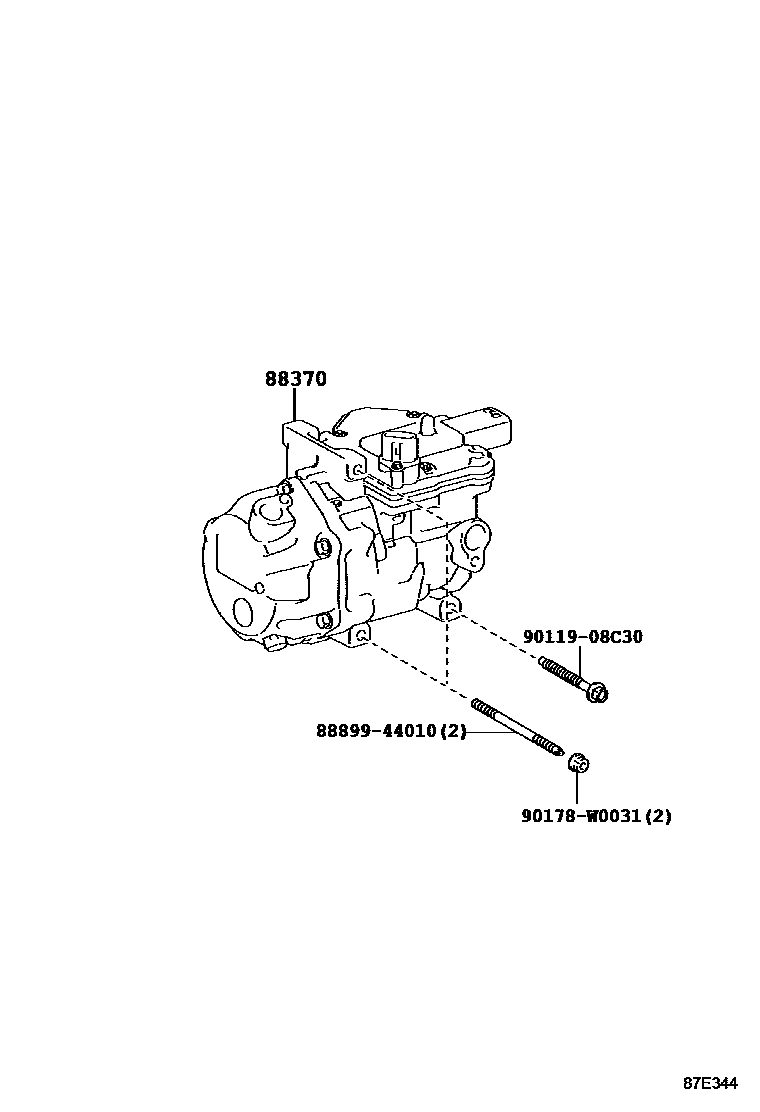 Toyota YARIS Heating & Air Conditioning - Compressor EPC diagram — 87E344