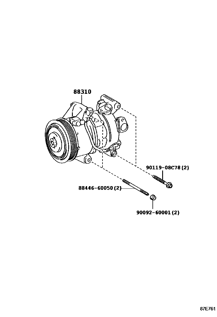 Toyota YARIS Heating & Air Conditioning - Compressor EPC diagram — 87E761