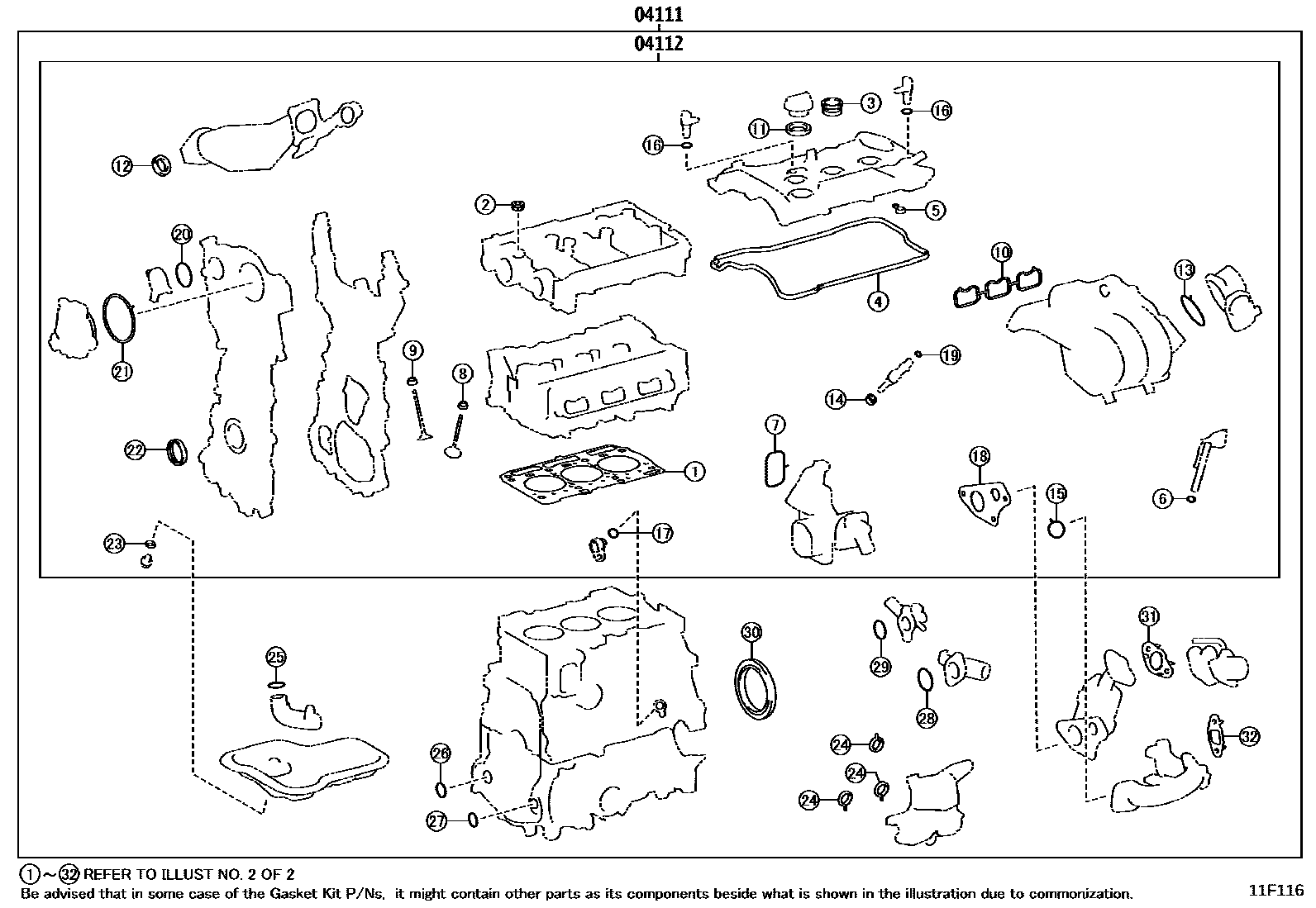 Toyota YARIS Engine Overhaul Gasket Kit EPC diagram — 11F116