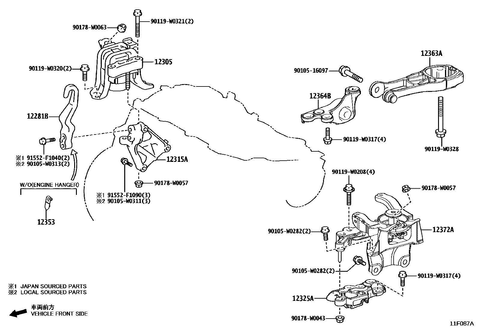 Toyota YARIS Engine Mounting EPC diagram — 11F087A