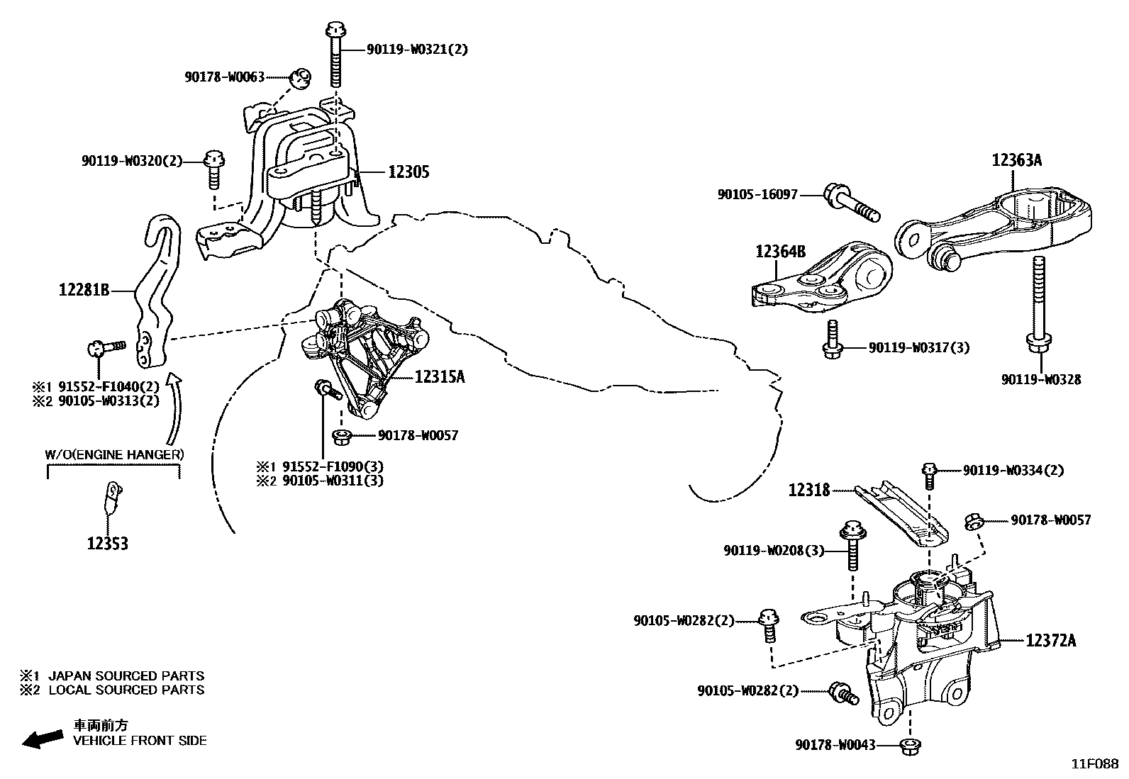 Toyota YARIS Engine Mounting EPC diagram — 11F088
