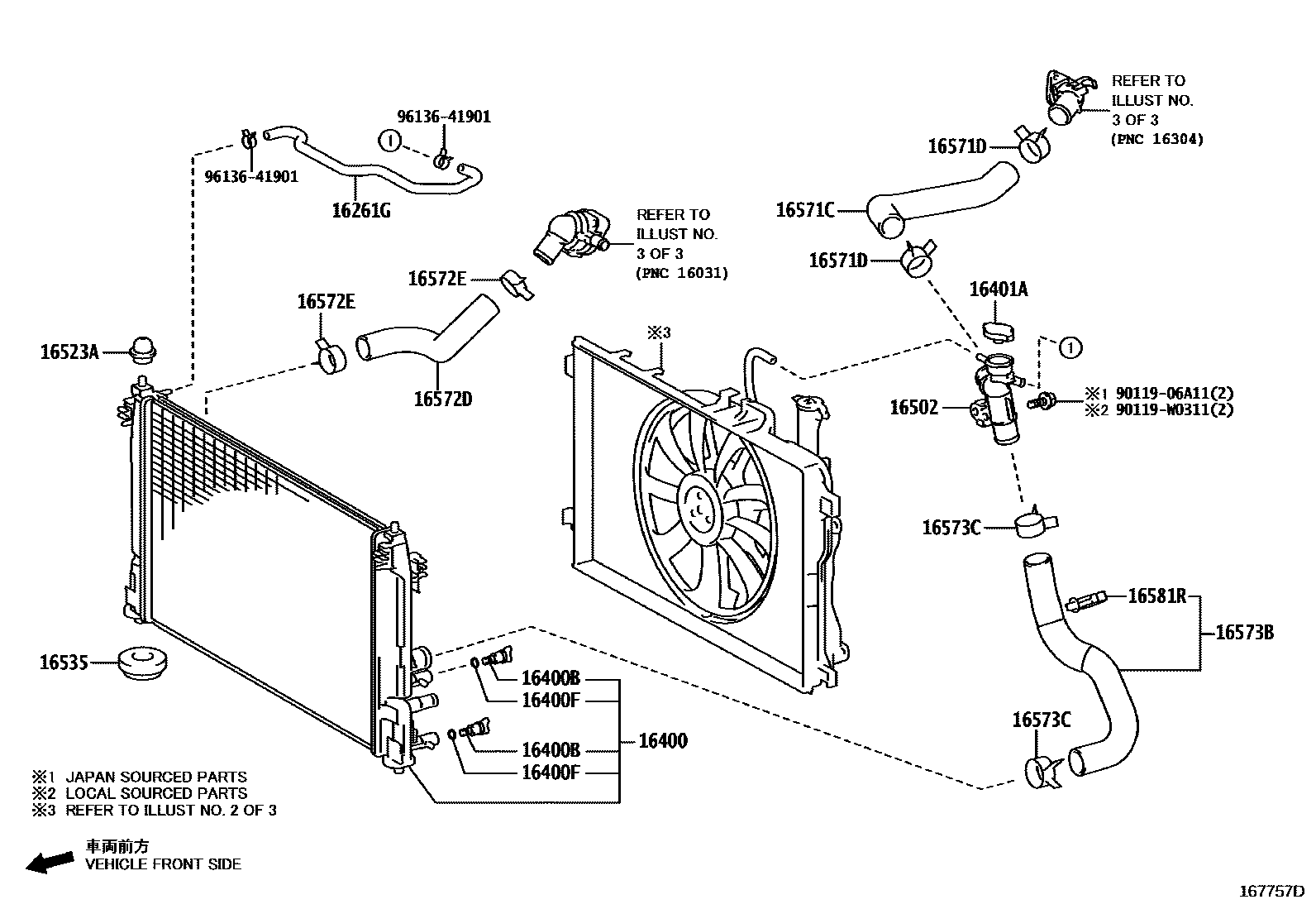 Toyota YARIS RADIATOR & WATER OUTLET EPC diagram — 167757D