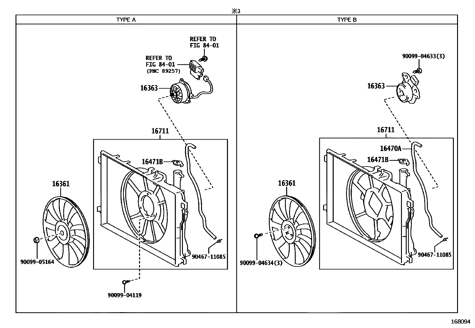 Toyota YARIS RADIATOR & WATER OUTLET EPC diagram — 168094