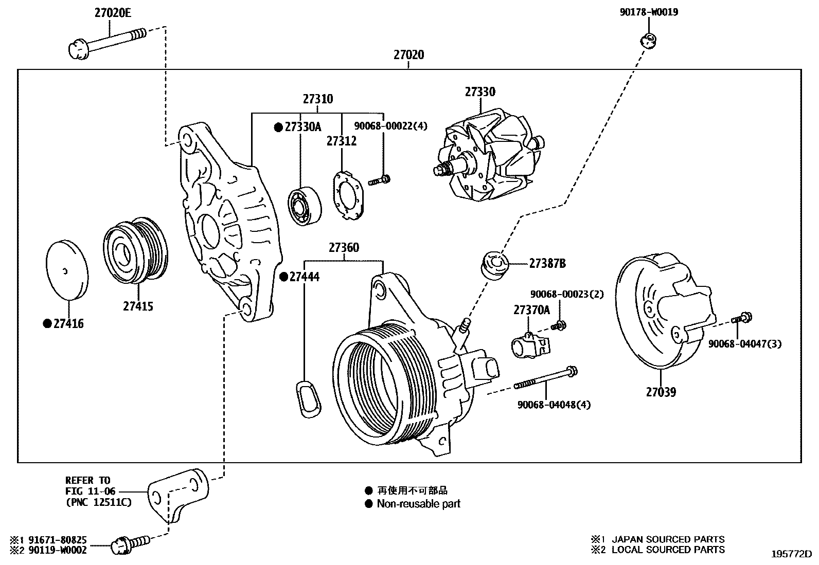 Toyota YARIS Alternator EPC diagram — 195772D