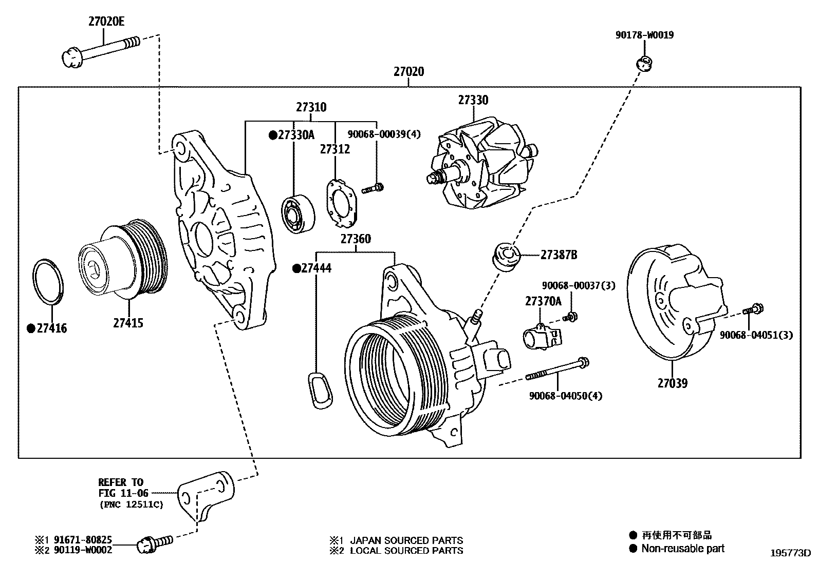 Toyota YARIS Alternator EPC diagram — 195773D