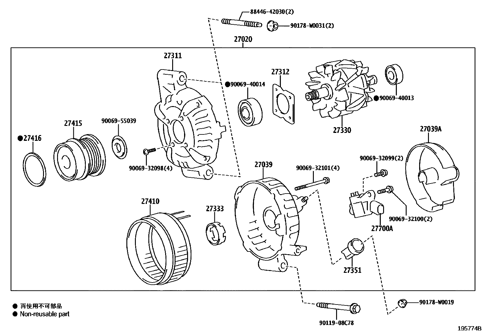 Toyota YARIS Alternator EPC diagram — 195774B