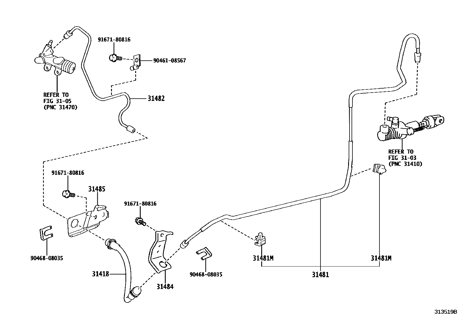 Toyota YARIS 离合器踏板和挠性软管 EPC diagram — 313519B