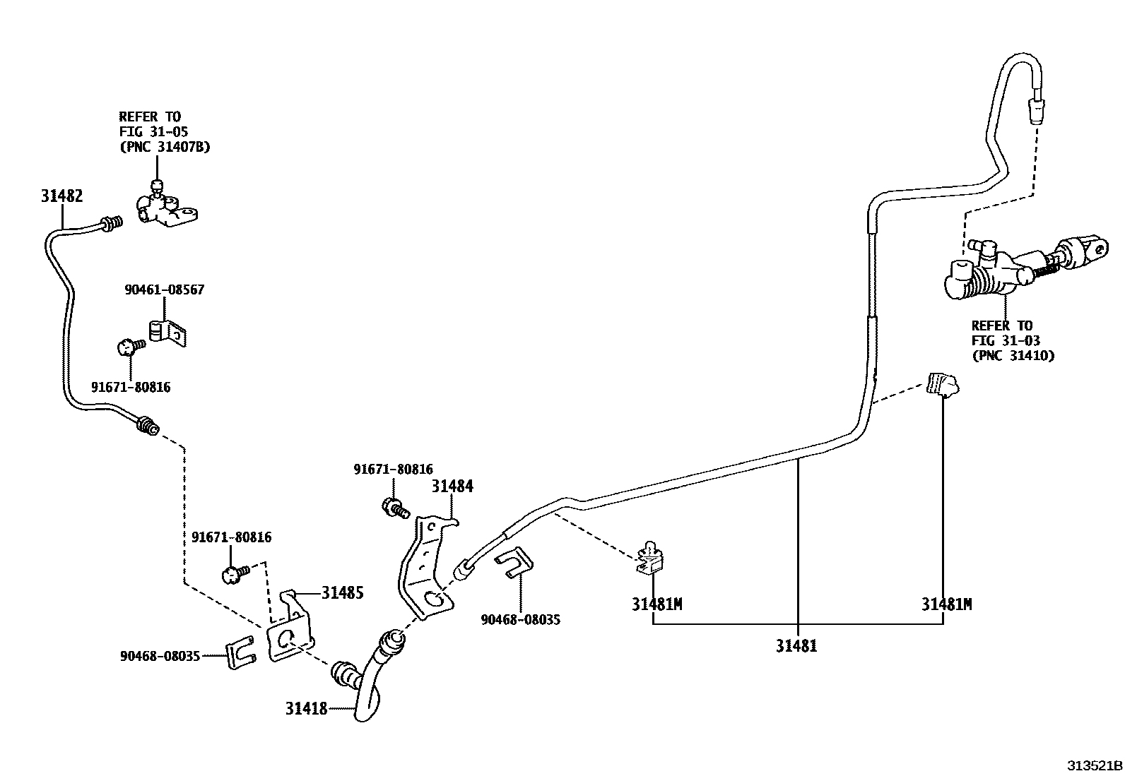 Toyota YARIS 离合器踏板和挠性软管 EPC diagram — 313521B