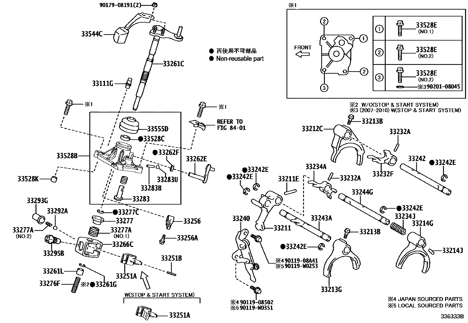 Toyota YARIS 换档拨叉和换档杆轴(MTM) EPC diagram — 336333B