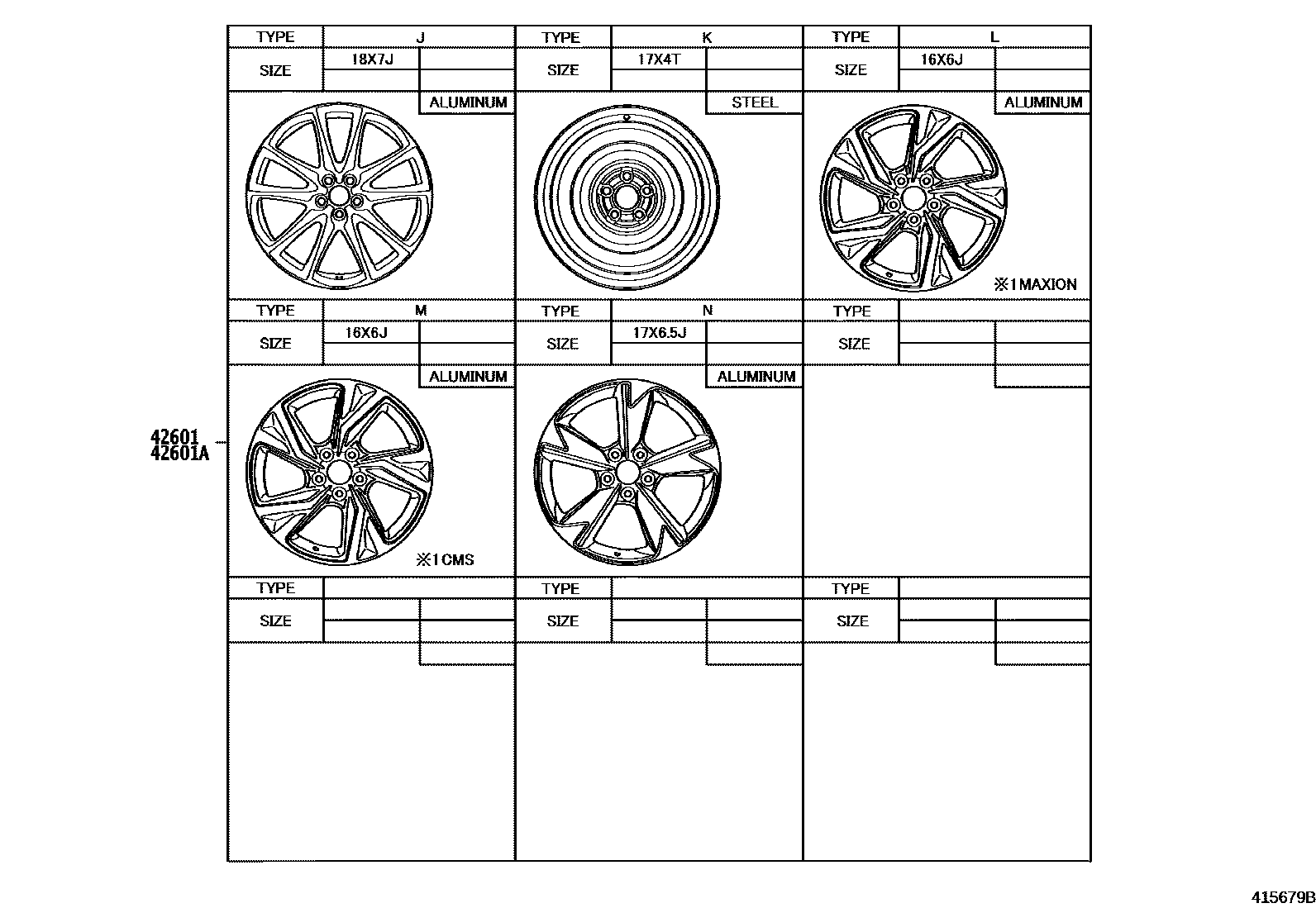 Toyota YARIS 车轮和车轮盖 EPC diagram — 415679B