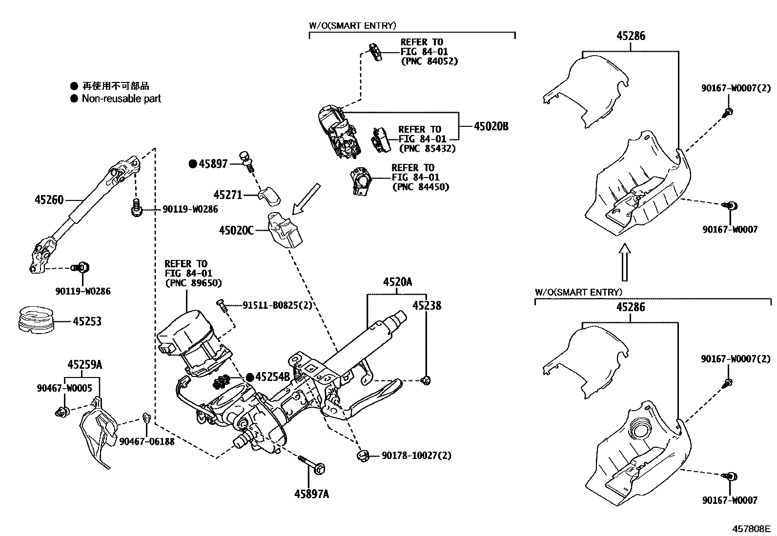 Toyota YARIS Steering Column & Shaft EPC diagram — 457808E