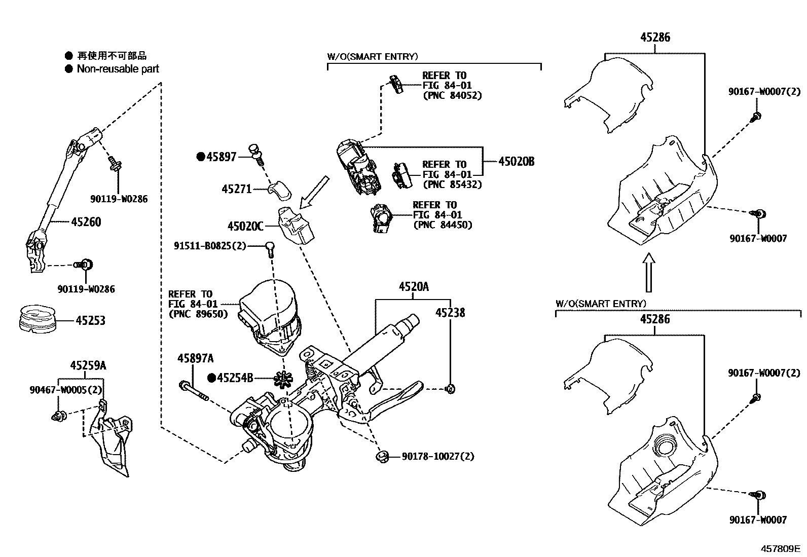 Toyota YARIS Steering Column & Shaft EPC diagram — 457809E