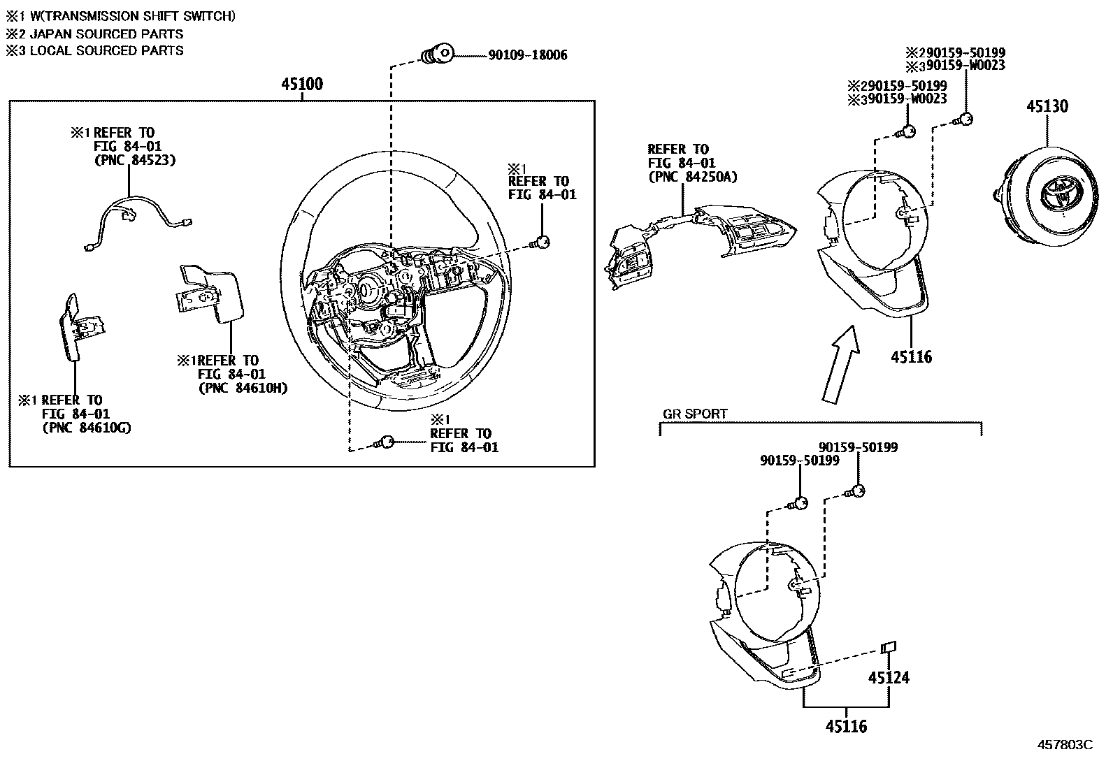 Toyota YARIS Steering Wheel EPC diagram — 457803C
