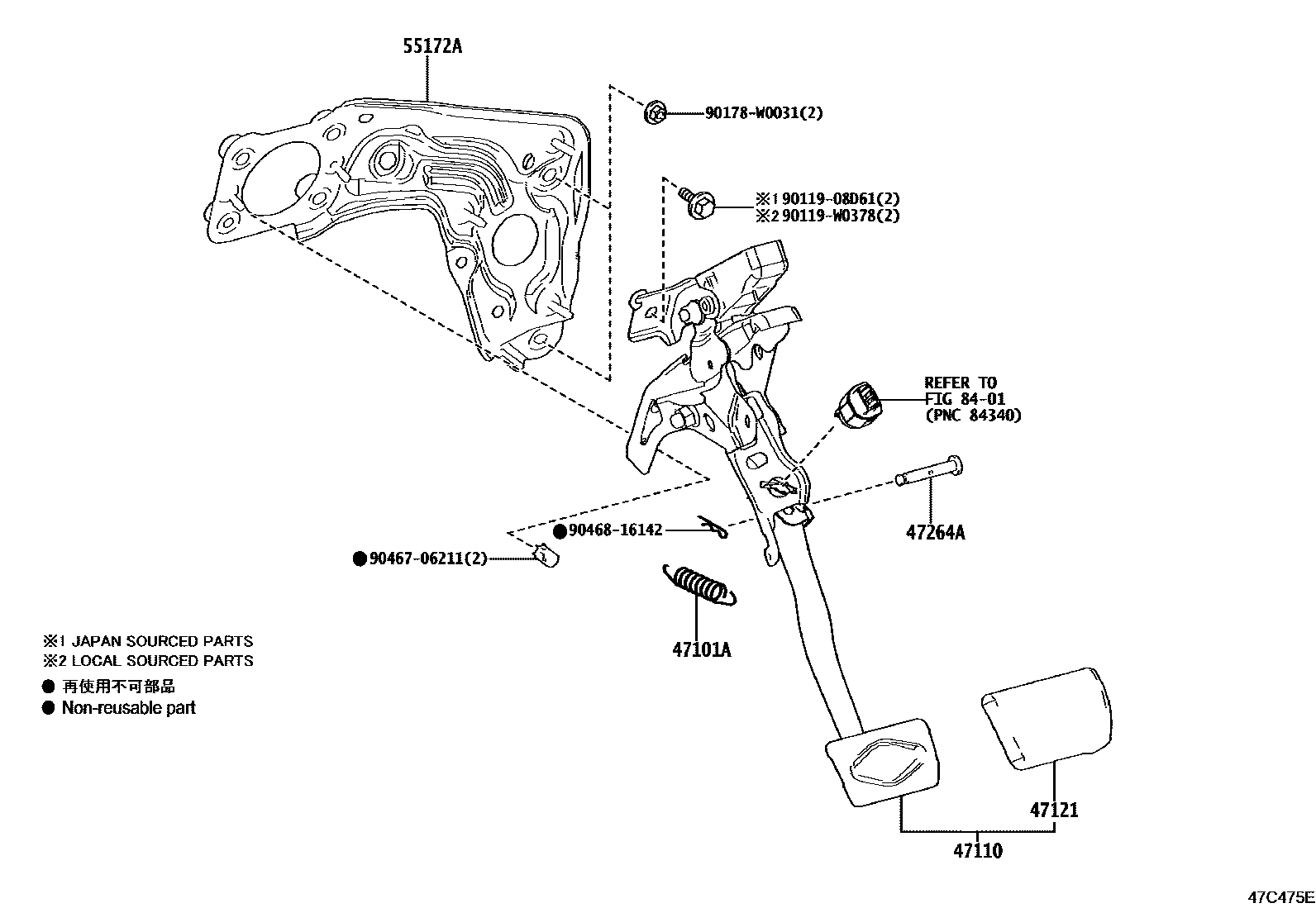 Toyota YARIS Brake Pedal & Bracket EPC diagram — 47C475E
