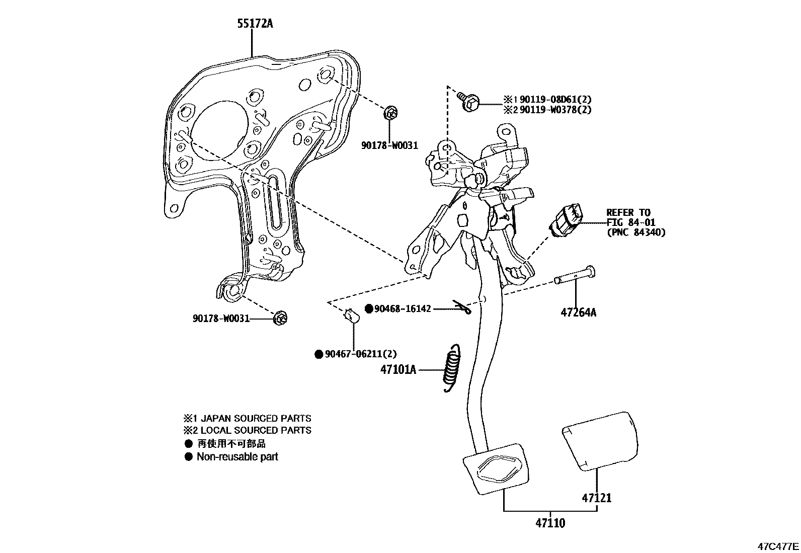 Toyota YARIS Brake Pedal & Bracket EPC diagram — 47C477E