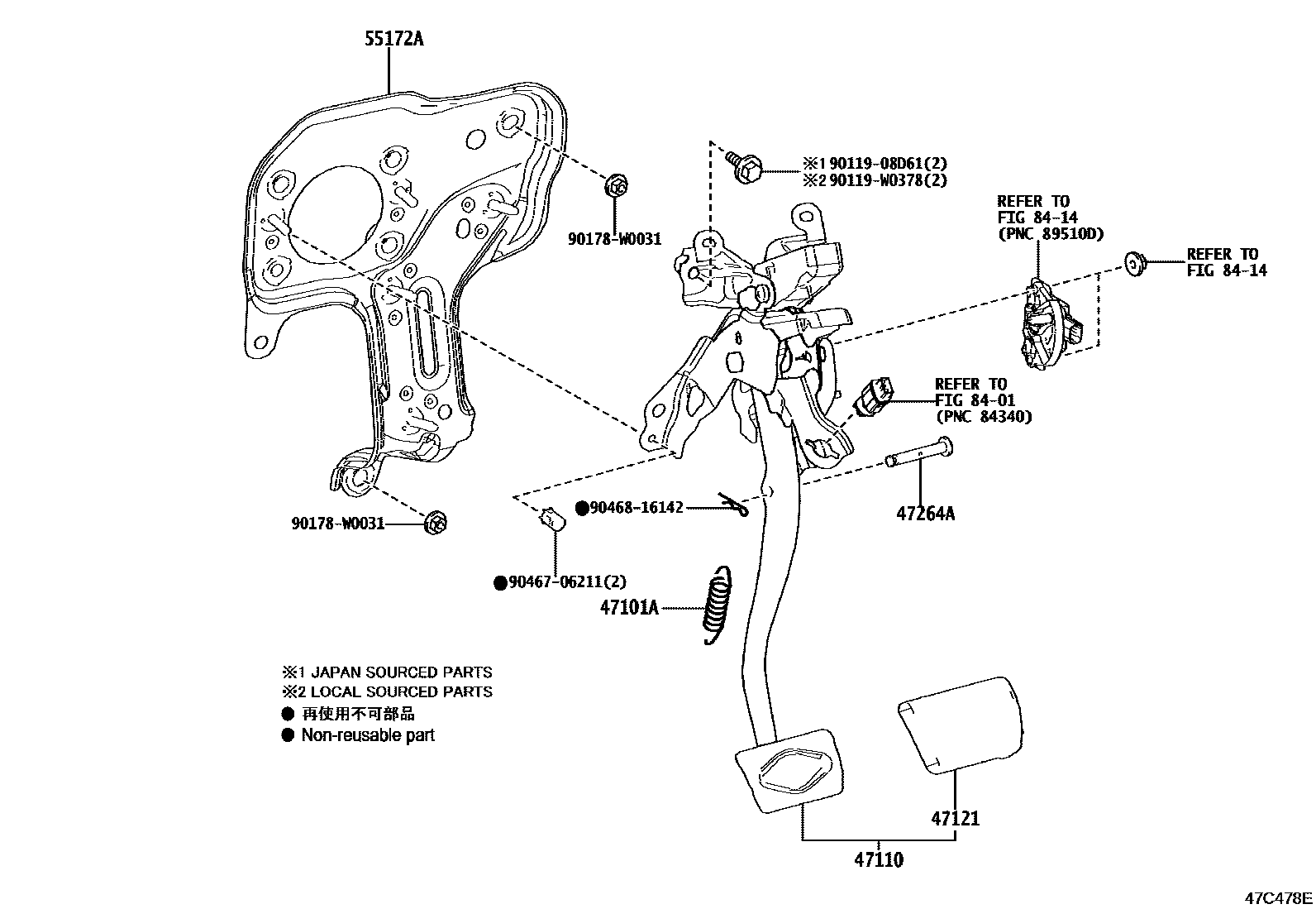 Toyota YARIS Brake Pedal & Bracket EPC diagram — 47C478E