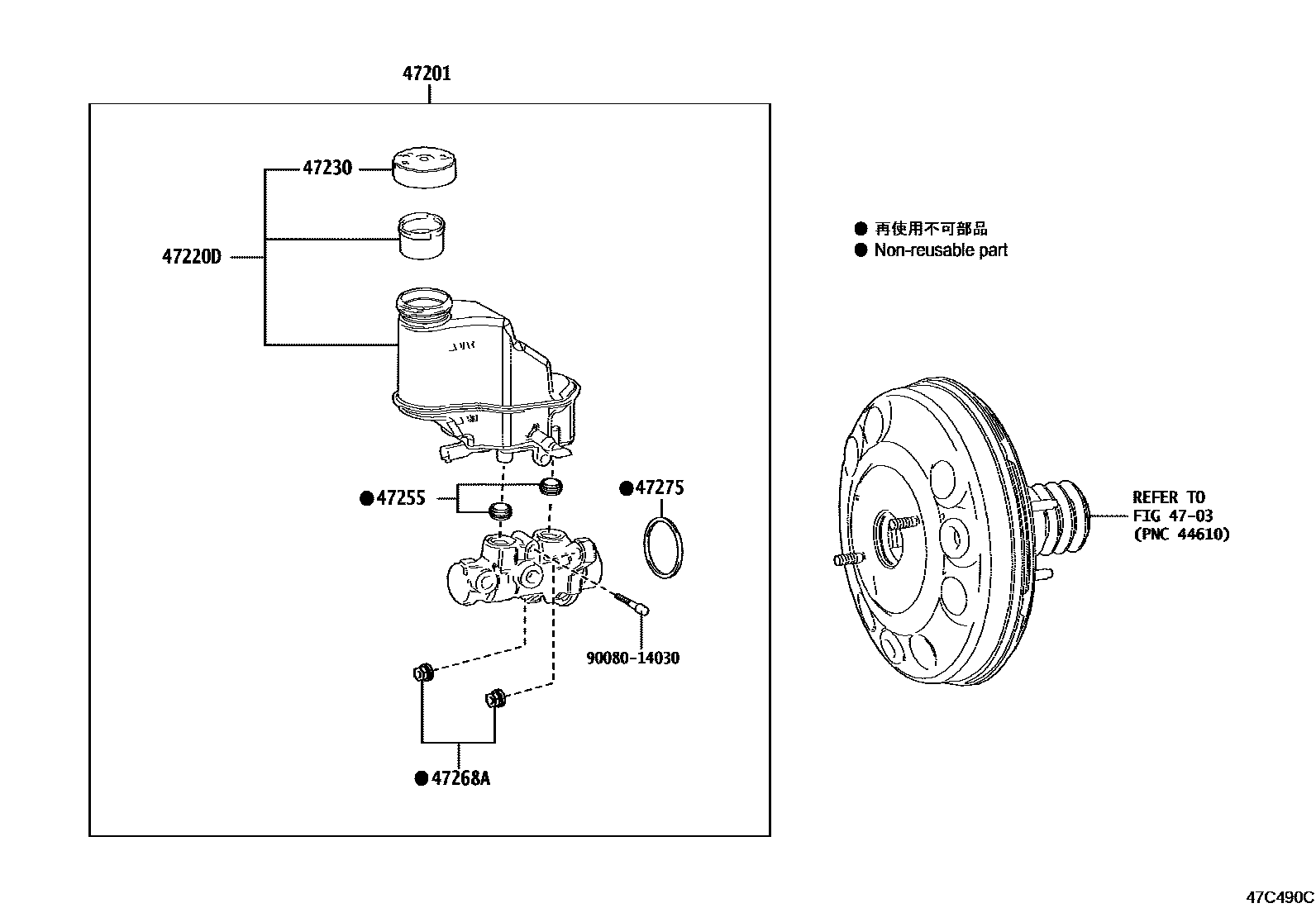 Toyota YARIS 制动总泵 EPC diagram — 47C490C