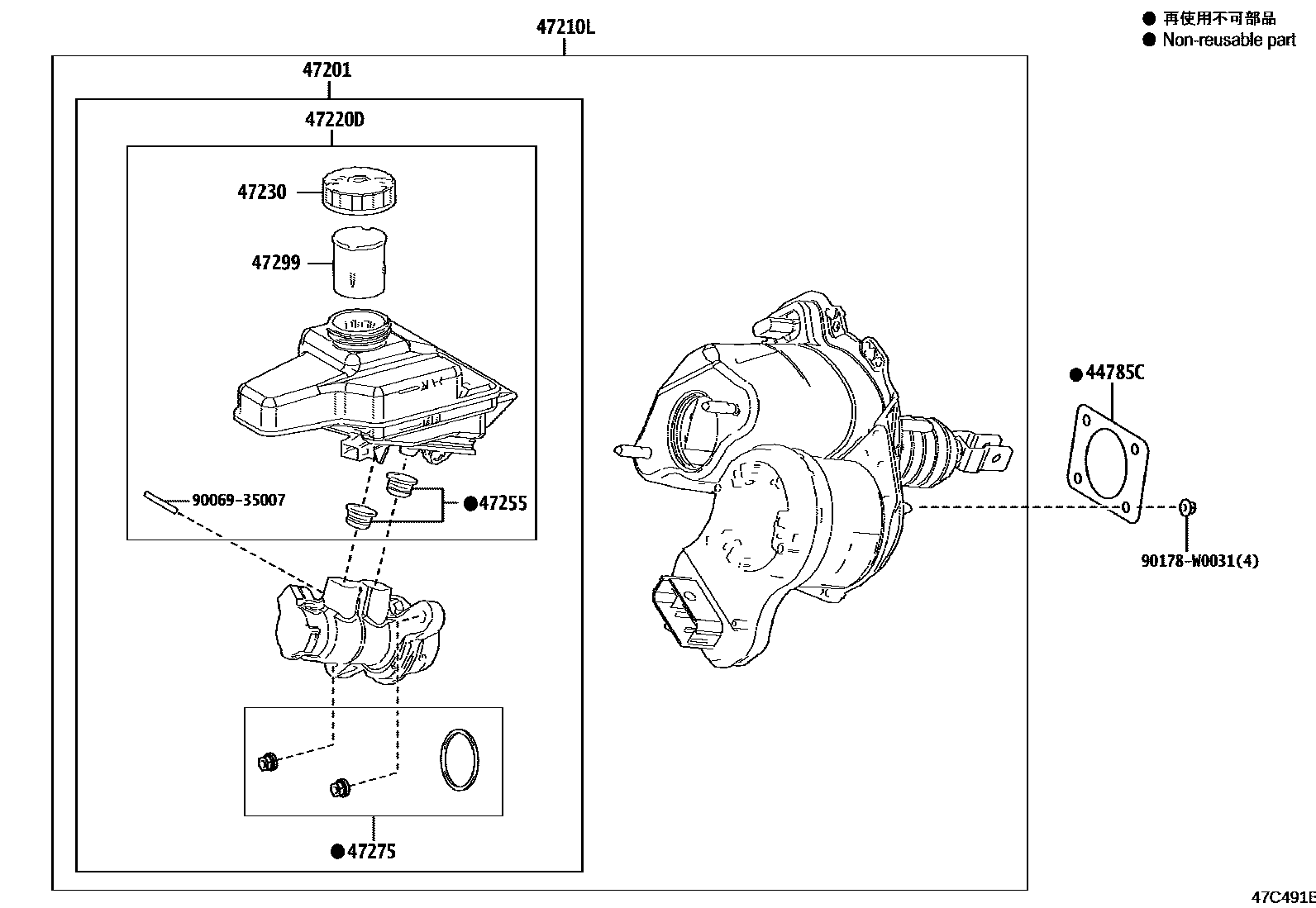 Toyota YARIS 制动总泵 EPC diagram — 47C491B