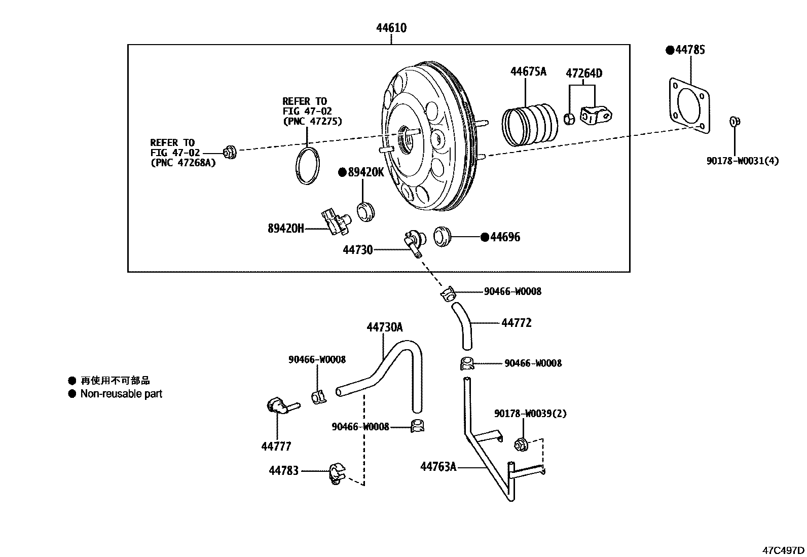 Toyota YARIS 制动助力器和真空管 EPC diagram — 47C497D