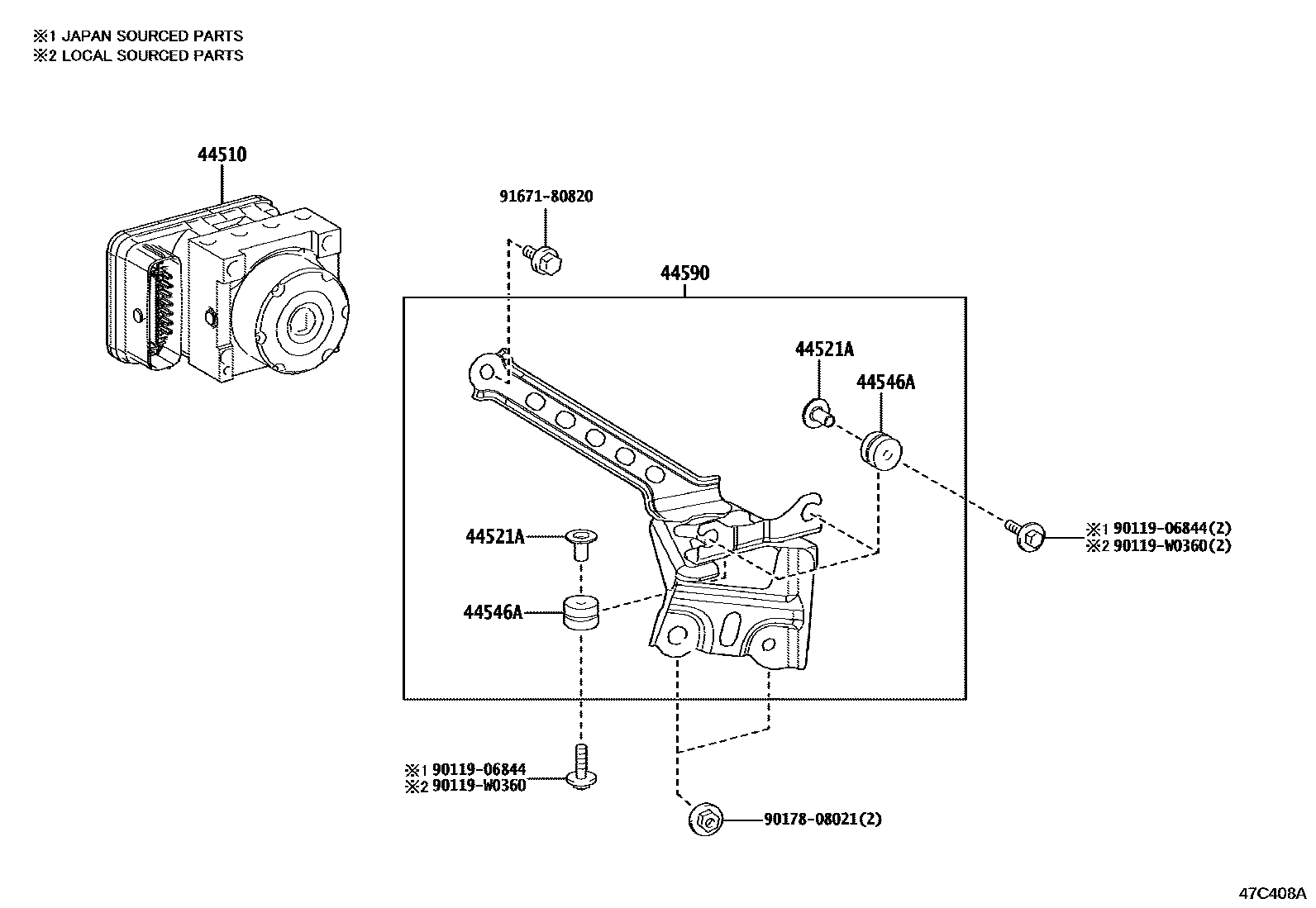 Toyota YARIS 制动配管和卡箍 EPC diagram — 47C408A