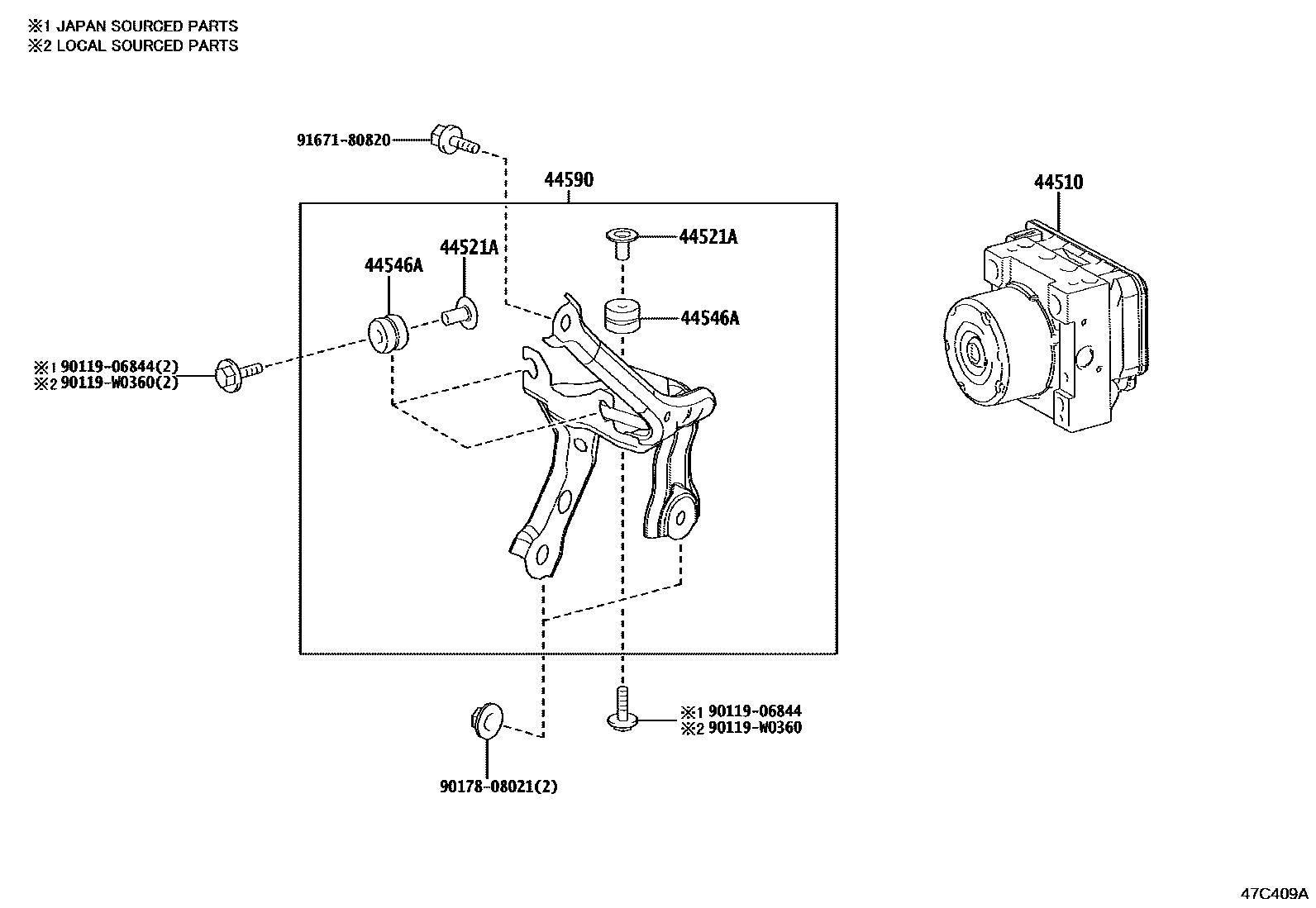 Toyota YARIS 制动配管和卡箍 EPC diagram — 47C409A