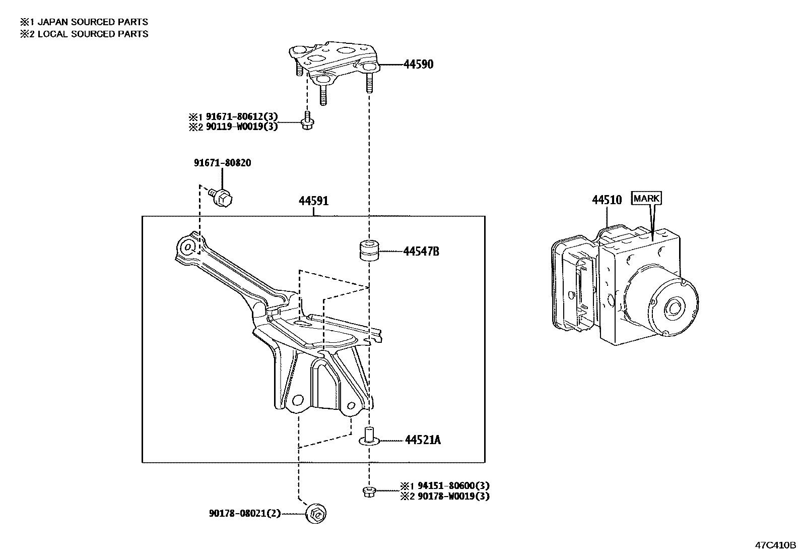 Toyota YARIS 制动配管和卡箍 EPC diagram — 47C410B