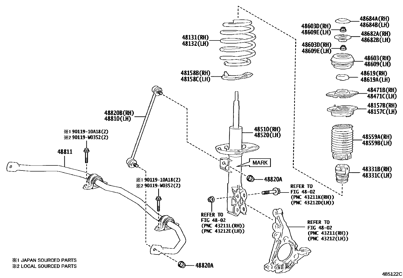 Toyota YARIS Front Spring & Shock Absorber EPC diagram — 485122C