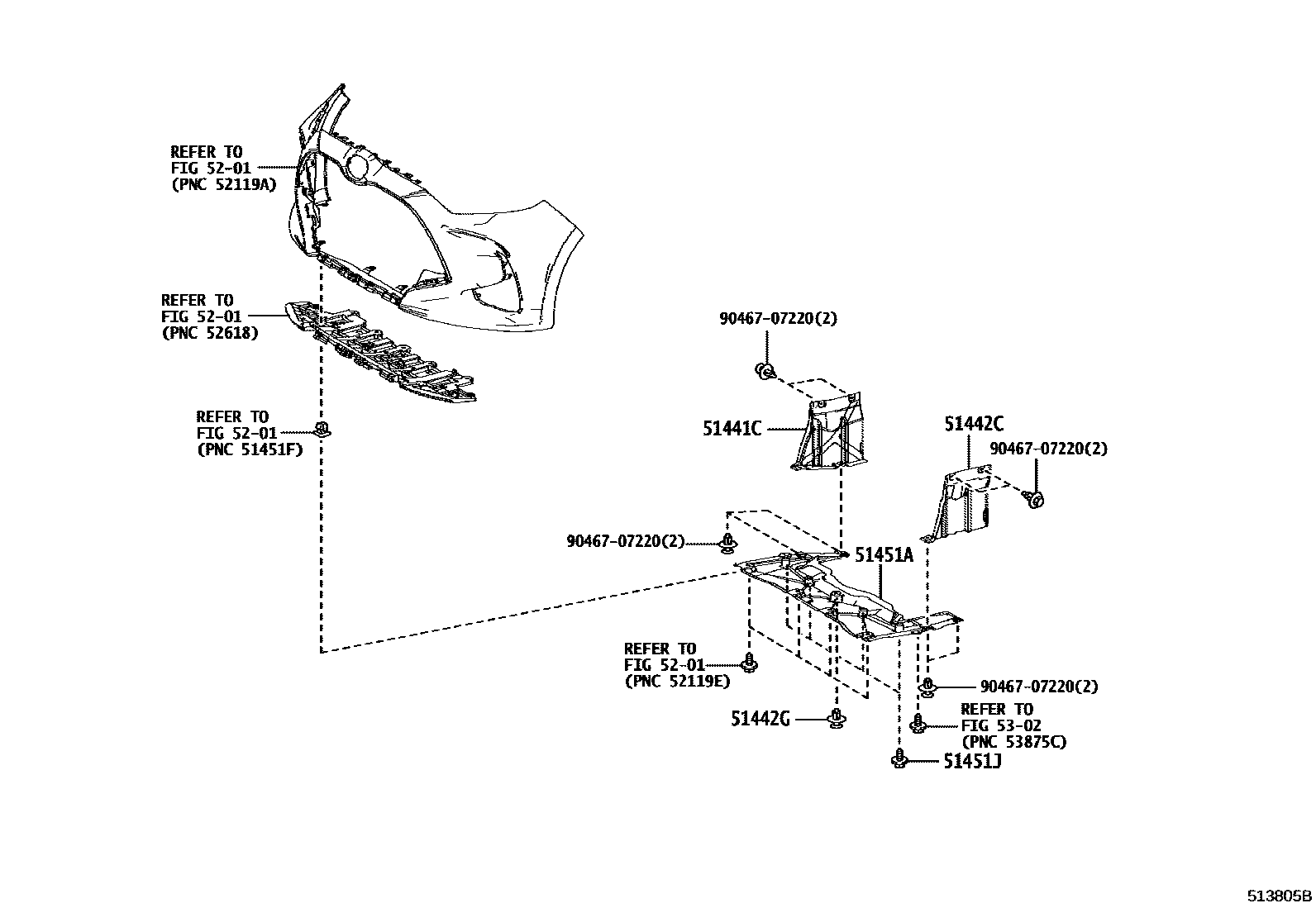 Toyota YARIS 悬架横梁和发动机底罩 EPC diagram — 513805B