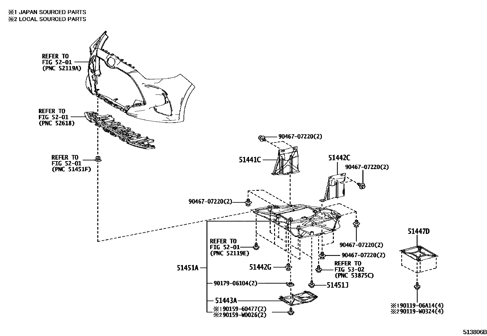 Toyota YARIS 悬架横梁和发动机底罩 EPC diagram — 513806B