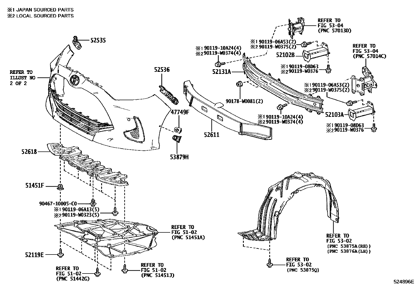 Toyota YARIS 前保险杠及附件 EPC diagram — 524896E