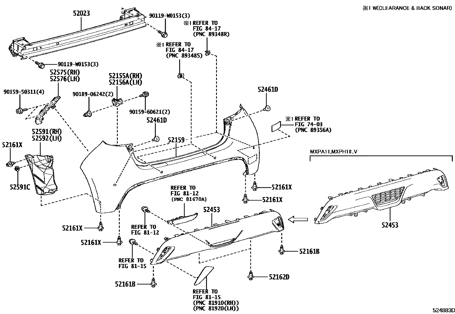 Toyota YARIS 后保险杠及附件 EPC diagram — 524883D