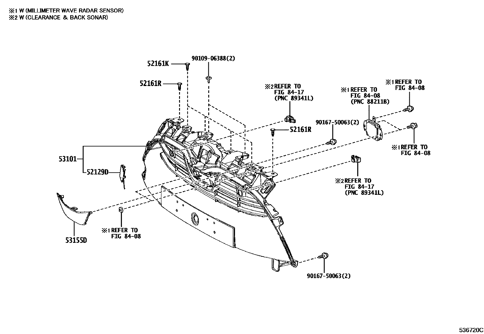 Toyota YARIS radiator grille EPC diagram — 536720C