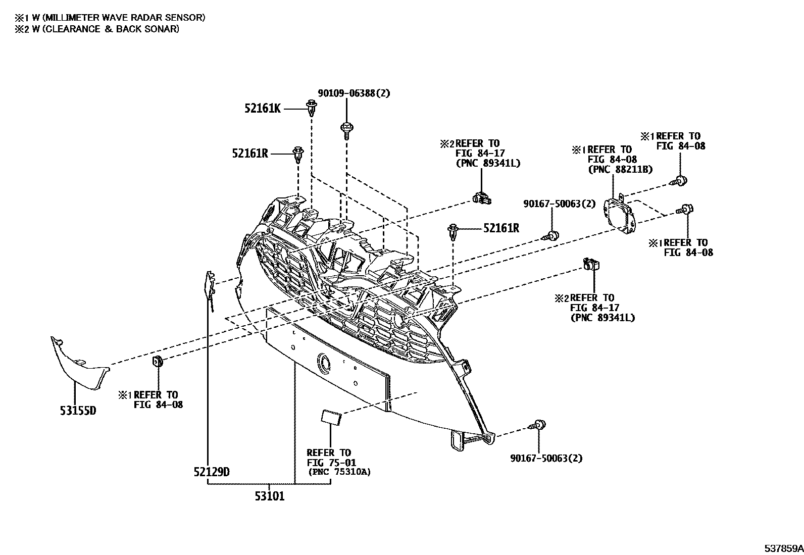 Toyota YARIS radiator grille EPC diagram — 537859A