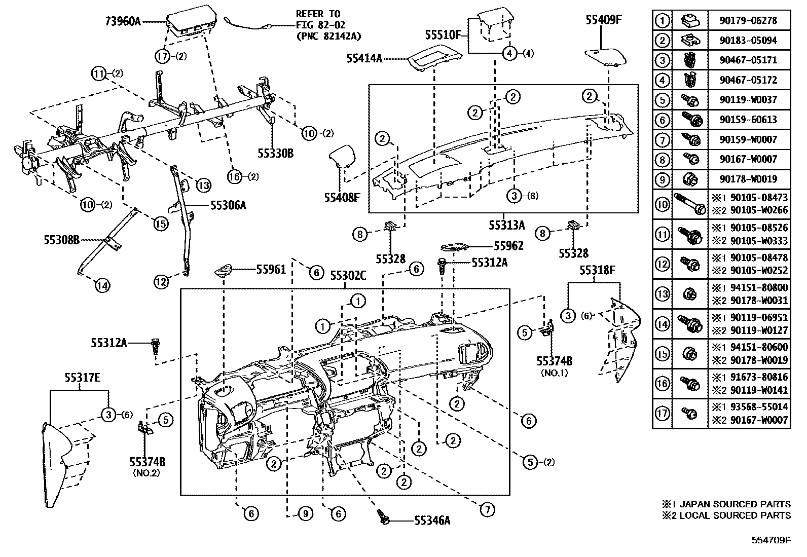 Toyota YARIS 仪表板和手套箱 EPC diagram — 554709F