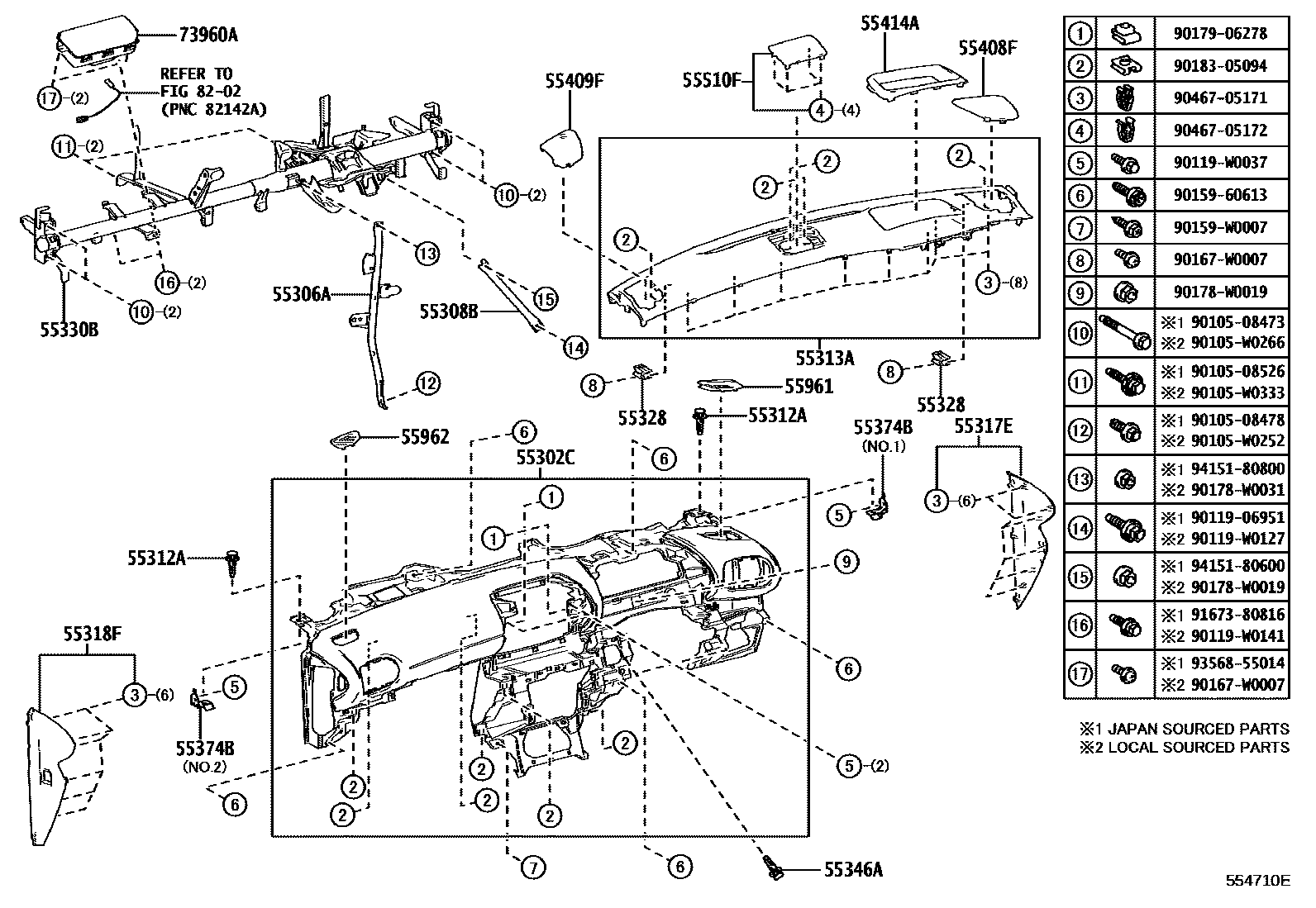 Toyota YARIS 仪表板和手套箱 EPC diagram — 554710E